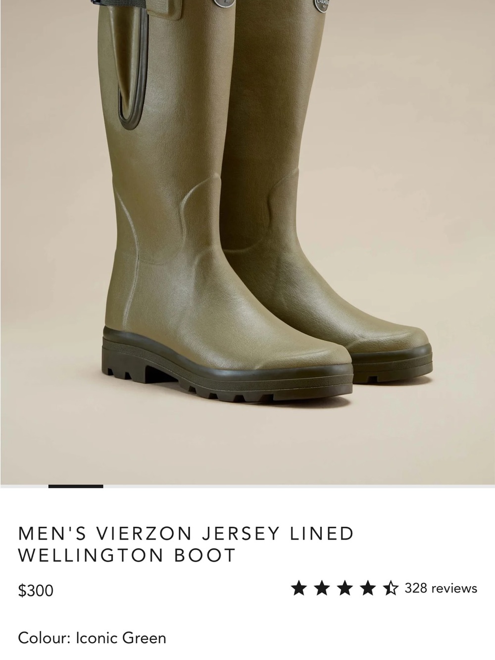 Men's Jersey-Lined Wellington Boots in Iconic Green